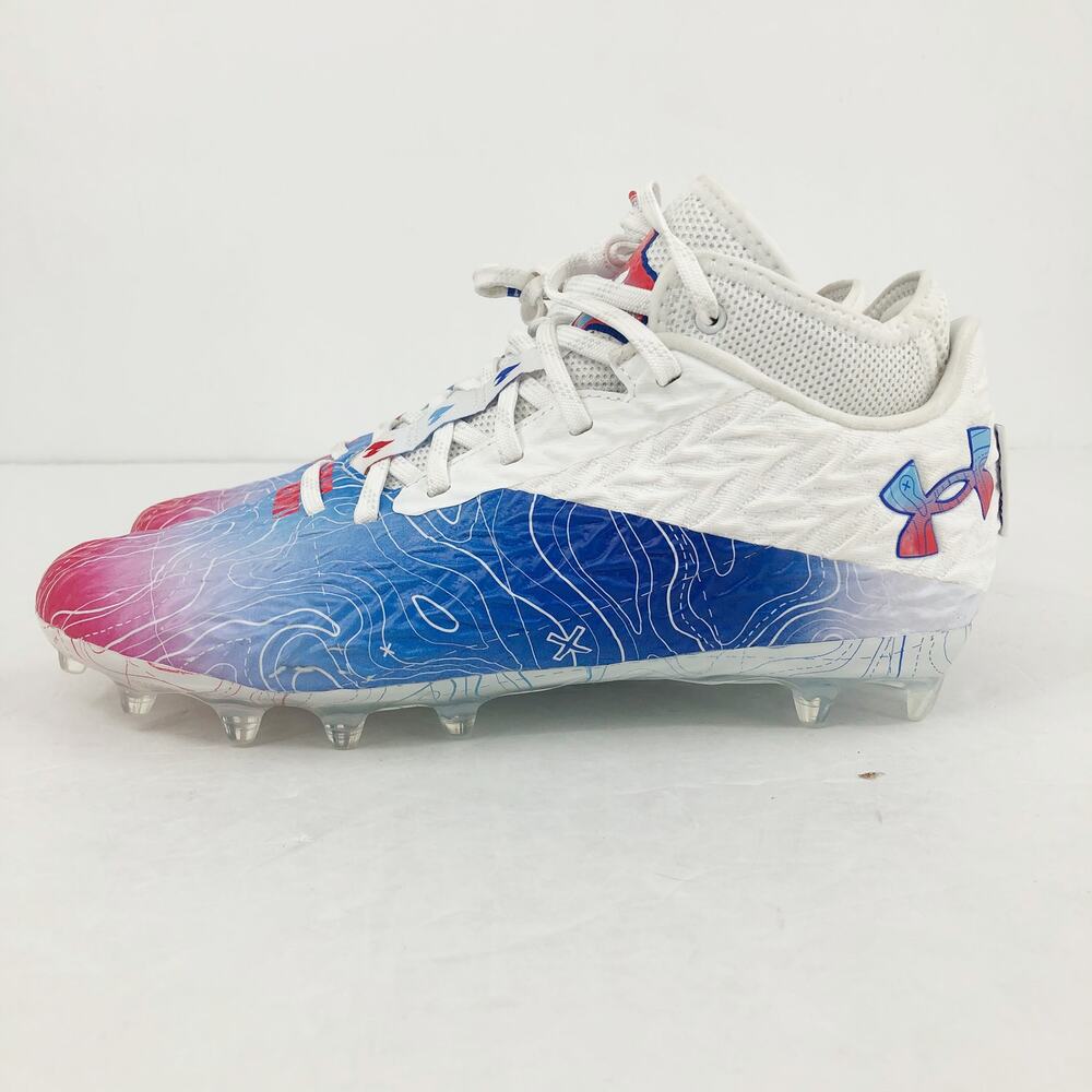Under Armour Spotlight Clone 4 MC TX Football Cleats Mens 14 White Blue NWOB - Picture 9 of 13